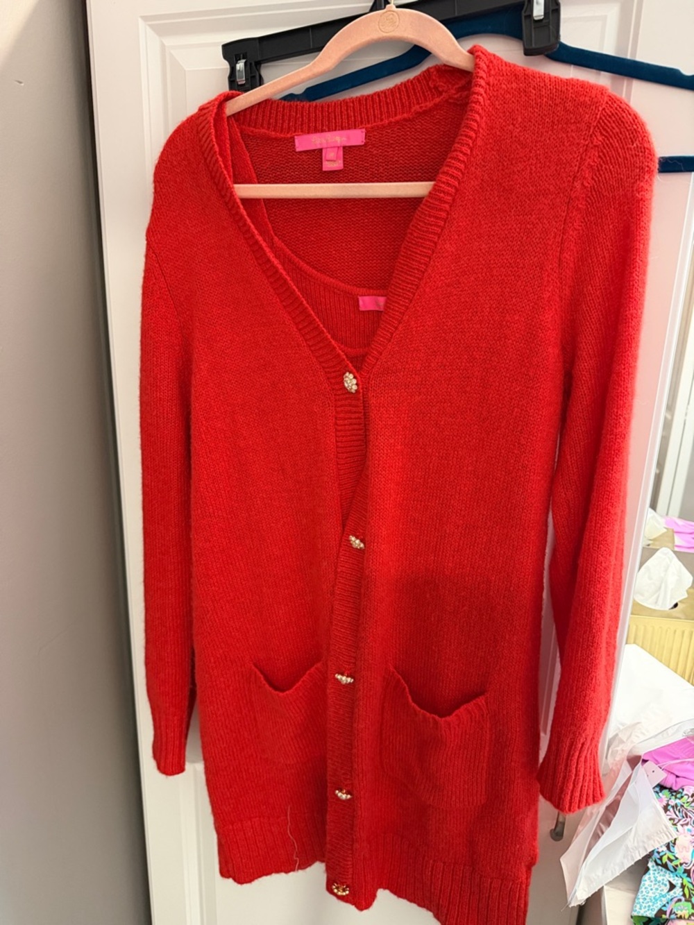 Lilly Pulitzer Red V-Neck Button-Front Cardigan